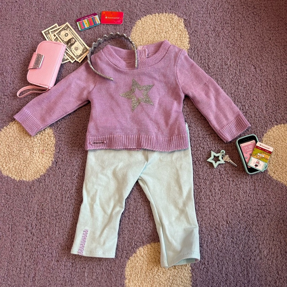 American Girl Doll Casual Outfit, Wallet, and Phone